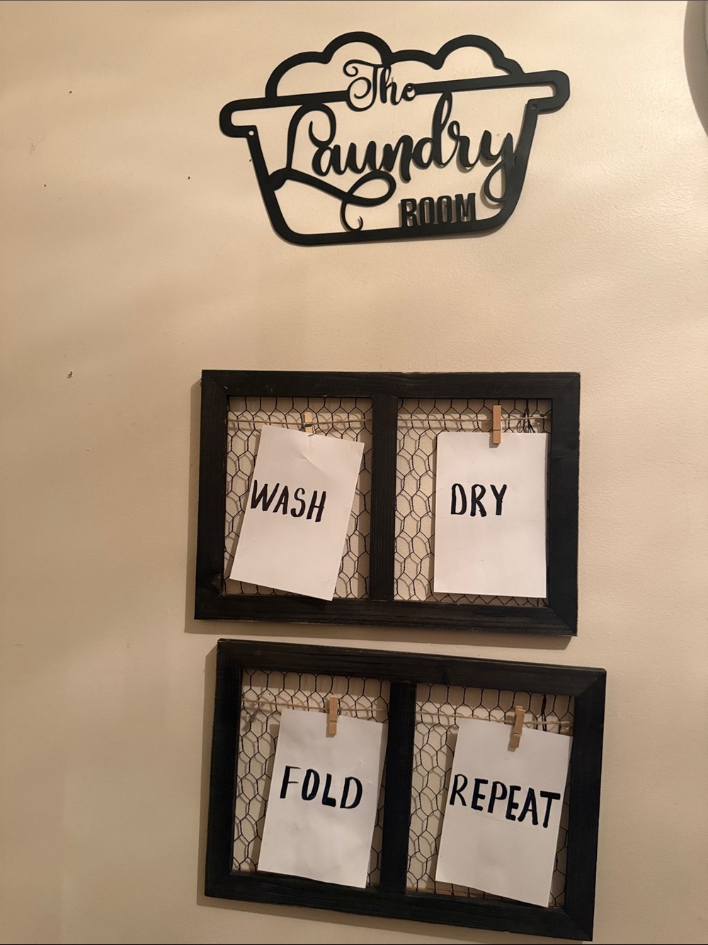 Laundry Room Wall Decor Set - Black "Wash Dry Fold Repeat"